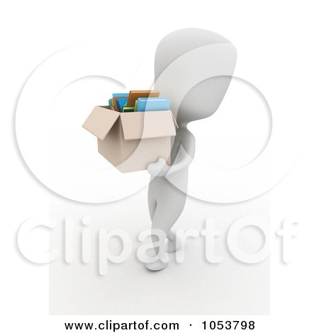 Royalty-Free 3d Clip Art Illustration of a 3d Ivory White Man Carrying A Box Of Books by BNP Design Studio