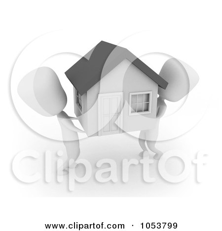 Royalty-Free 3d Clip Art Illustration of 3d Ivory White Men Moving A House by BNP Design Studio