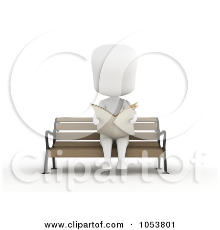 Royalty-Free 3d Clip Art Illustration of a 3d Ivory White Man Reading The Newspaper On The Bench by BNP Design Studio