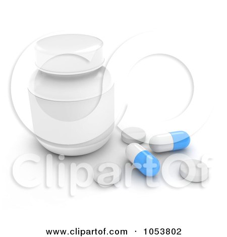 Royalty-Free 3d Clip Art Illustration of a 3d Pill Bottle And Pills by BNP Design Studio