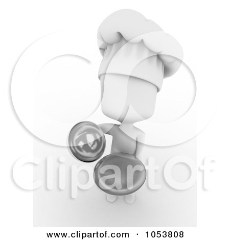 Royalty-Free 3d Clip Art Illustration of a 3d Ivory White Chef Serving A Platter by BNP Design Studio