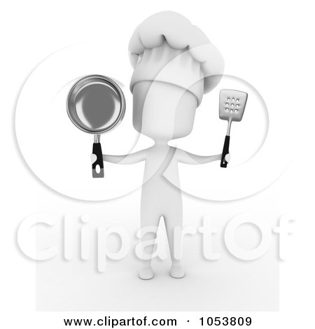 Royalty-Free 3d Clip Art Illustration of a 3d Ivory White Chef Holding A Spatula And Pot by BNP Design Studio