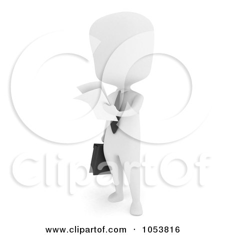 Royalty-Free 3d Clip Art Illustration of a 3d Ivory White Businessman Reading Documents by BNP Design Studio