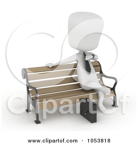 Royalty-Free 3d Clip Art Illustration of a 3d Ivory White Businessman Waiting On A Bench by BNP Design Studio