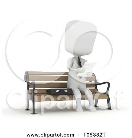Royalty-Free 3d Clip Art Illustration of a 3d Ivory White Businessman Reading On A Bench by BNP Design Studio