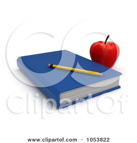 Royalty-Free 3d Clip Art Illustration of a 3d Apple And Pencil By A Book by BNP Design Studio