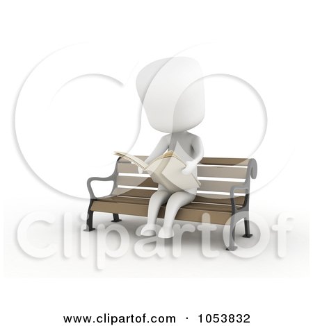 Royalty-Free 3d Clip Art Illustration of a 3d Ivory White Man Reading The News On The Bench by BNP Design Studio