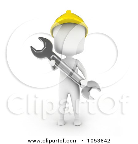 Royalty-Free 3d Clip Art Illustration of a 3d Ivory White Man Construction Worker Carrying A Wrench by BNP Design Studio