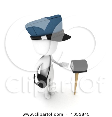 Royalty-Free 3d Clip Art Illustration of a 3d Ivory White Man Mailman By A Mailbox by BNP Design Studio