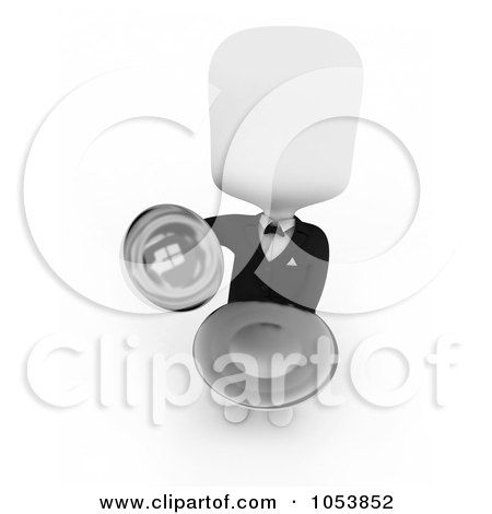 Royalty-Free 3d Clip Art Illustration of a 3d Ivory White Man Waiter Serving A Platter by BNP Design Studio