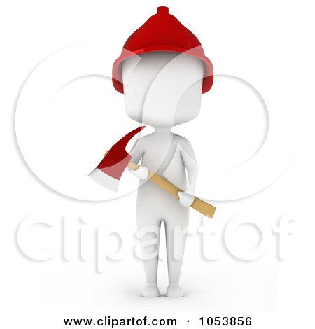 Royalty-Free 3d Clip Art Illustration of a 3d Ivory White Man Firefighter With An Axe by BNP Design Studio