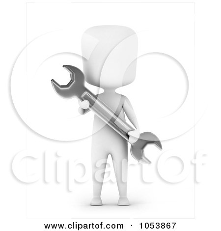 Royalty-Free 3d Clip Art Illustration of a 3d Ivory White Man Holding A Wrench by BNP Design Studio