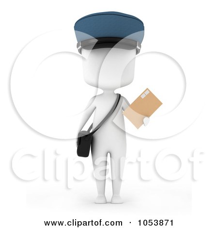 Royalty-Free 3d Clip Art Illustration of a 3d Ivory White Man Mailman Holding A Letter by BNP Design Studio