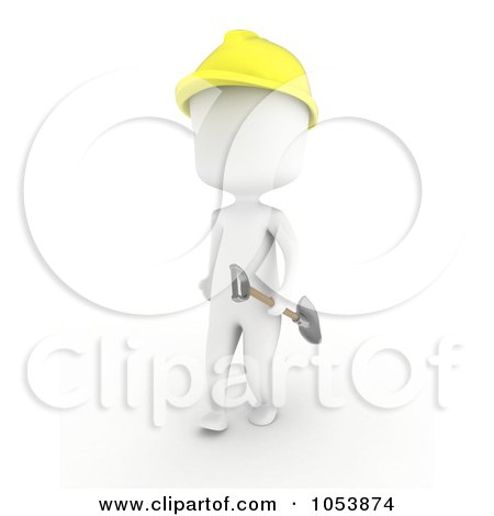 Royalty-Free 3d Clip Art Illustration of a 3d Ivory White Man Construction Worker Carrying A Shovel by BNP Design Studio