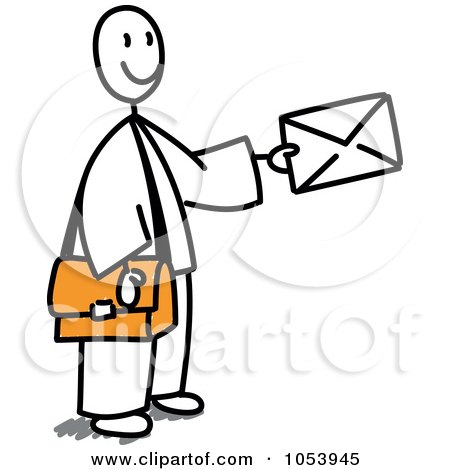 Royalty-Free Vector Clip Art Illustration of a Stick Mail Man Holding A Letter by Frog974