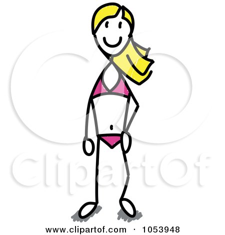 Royalty-Free Vector Clip Art Illustration of a Blond Stick Woman In A Bikini by Frog974