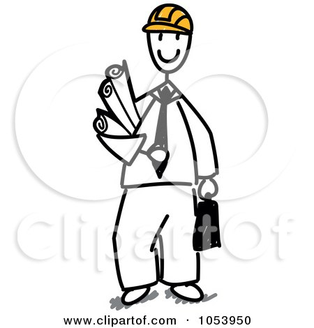 Royalty-Free Vector Clip Art Illustration of a Stick Man Architect by Frog974