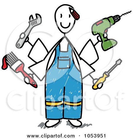 Royalty-Free Vector Clip Art Illustration of a Stick Handy Man by Frog974