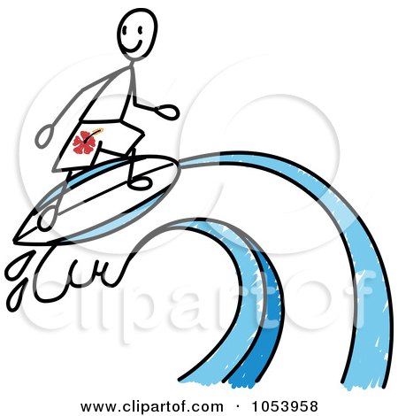 Royalty-Free Vector Clip Art Illustration of a Stick Man Surfing by Frog974
