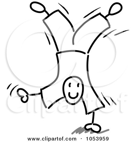 Royalty-Free Vector Clip Art Illustration of a Stick Man Doing A Hand Stand by Frog974