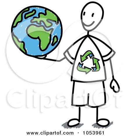 Royalty-Free Vector Clip Art Illustration of a Stick Man Holding A Globe by Frog974