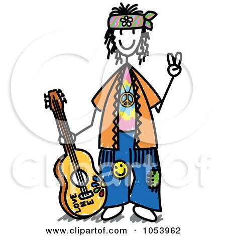 Royalty-Free Vector Clip Art Illustration of a Stick Hippie Man by Frog974