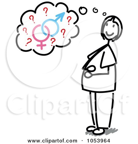 Royalty-Free Vector Clip Art Illustration of a Stick Woman Wondering The Gender Of Her Baby by Frog974