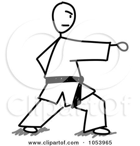 Royalty-Free Vector Clip Art Illustration of a Stick Man Doing Karate by Frog974