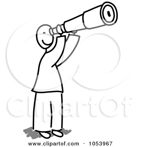 Royalty-Free Vector Clip Art Illustration of a Stick Man Using A Telescope by Frog974