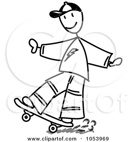 Royalty-Free Vector Clip Art Illustration of a Stick Man Skateboarding by Frog974