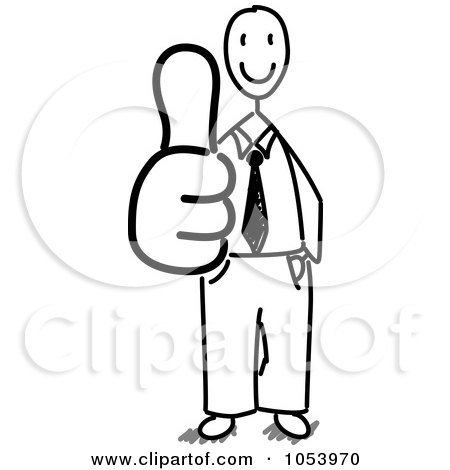 Royalty-Free Vector Clip Art Illustration of a Stick Businessman Holding A Thumb Up by Frog974