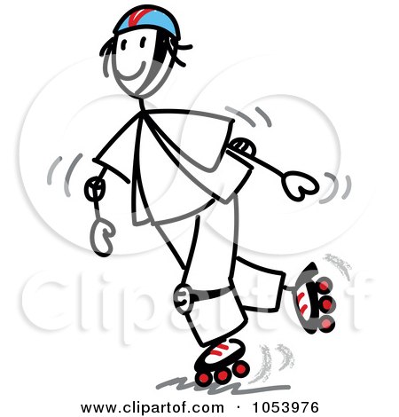 Royalty-Free Vector Clip Art Illustration of a Stick Man Roller Blading by Frog974