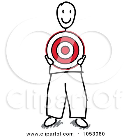 Royalty-Free Vector Clip Art Illustration of a Stick Man Holding A Target by Frog974