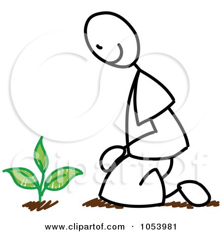 Royalty-Free Vector Clip Art Illustration of a Stick Gardening Man by Frog974