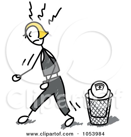 Royalty-Free Vector Clip Art Illustration of a Stick Woman Throwing Away A Scale by Frog974