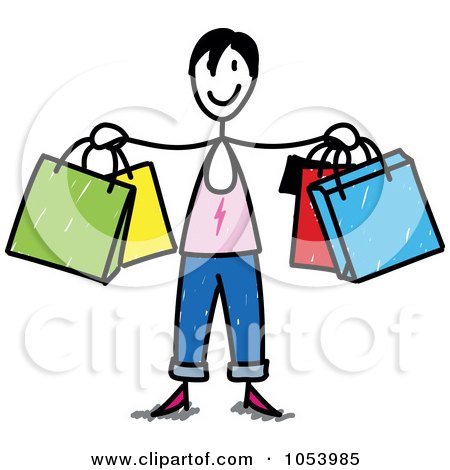 Royalty-Free Vector Clip Art Illustration of a Stick Woman Shopping by Frog974
