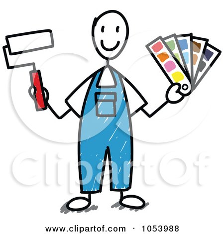 Royalty-Free Vector Clip Art Illustration of a Stick Man Painter by Frog974
