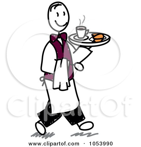 Royalty-Free Vector Clip Art Illustration of a Stick Man Waiter by Frog974