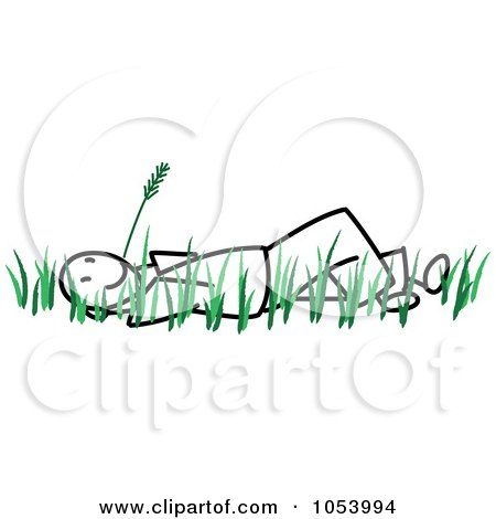 Royalty-Free Vector Clip Art Illustration of a Stick Man Laying In Grass by Frog974