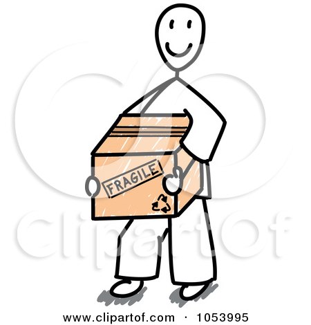 Royalty-Free Vector Clip Art Illustration of a Stick Man Carrying A Fragile Box by Frog974