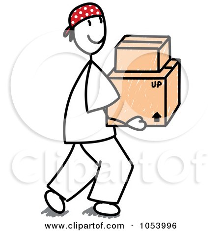 Royalty-Free Vector Clip Art Illustration of a Stick Man Carrying Boxes by Frog974