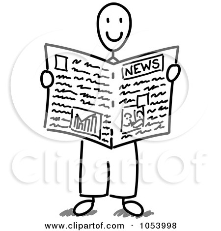 Royalty-Free Vector Clip Art Illustration of a Stick Man Reading The News by Frog974
