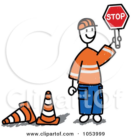 Royalty-Free Vector Clip Art Illustration of a Stick Man Construction Worker Directing Traffic by Frog974