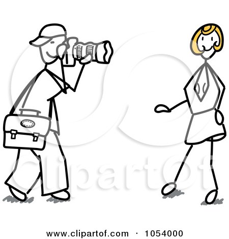 Royalty-Free Vector Clip Art Illustration of a Stick Man Photographer And Model by Frog974