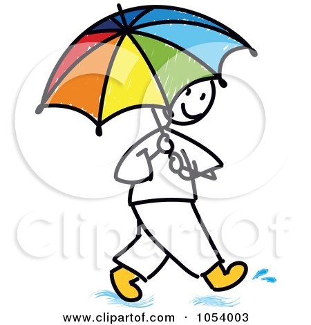 Royalty-Free Vector Clip Art Illustration of a Stick Man Using An Umbrella by Frog974