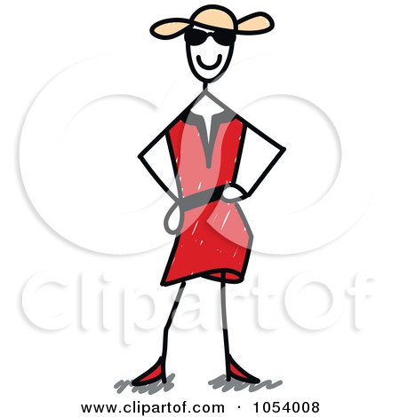 Royalty-Free Vector Clip Art Illustration of a Stick Woman In A Red Dress by Frog974