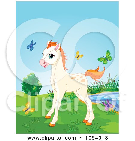 Royalty-Free Vector Clip Art Illustration of a Cute Horse Surrounded By Colorful Butterflies by Pushkin