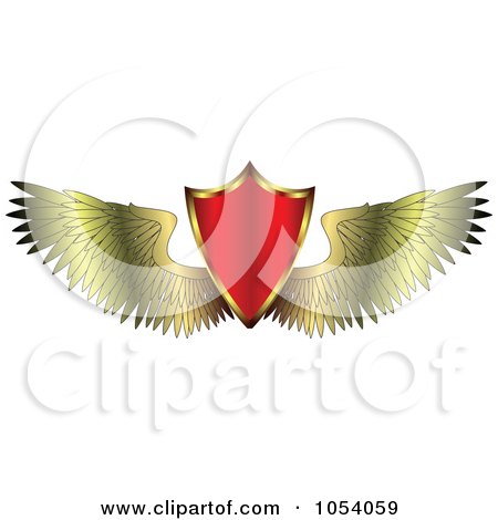 Royalty-Free Vector Clip Art Illustration of a Red Shield With Golden Wings by vectorace