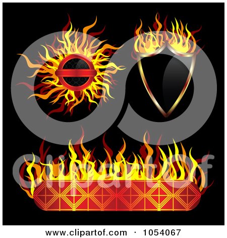 Royalty-Free Vector Clip Art Illustration of a Digital Collage Of Fiery Labels by vectorace