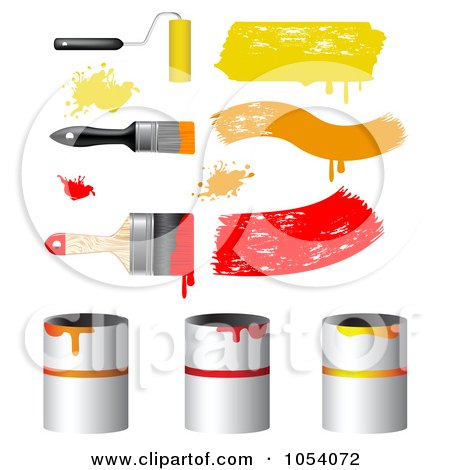 Royalty-Free Vector Clip Art Illustration of a Digital Collage Of 3d Paint Brushes And Cans by vectorace